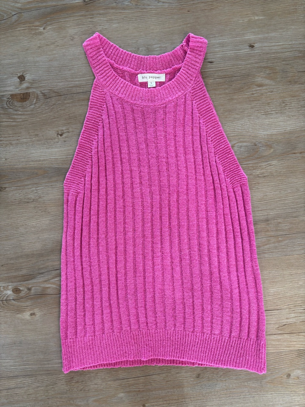 Blu Pepper Hot Pink Ribbed Sleeveless Crewneck Sweater